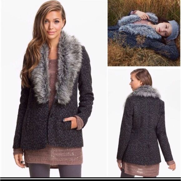 Original Frenchi Leopard Faux Fur Trim Coat - Picture 9 of 13